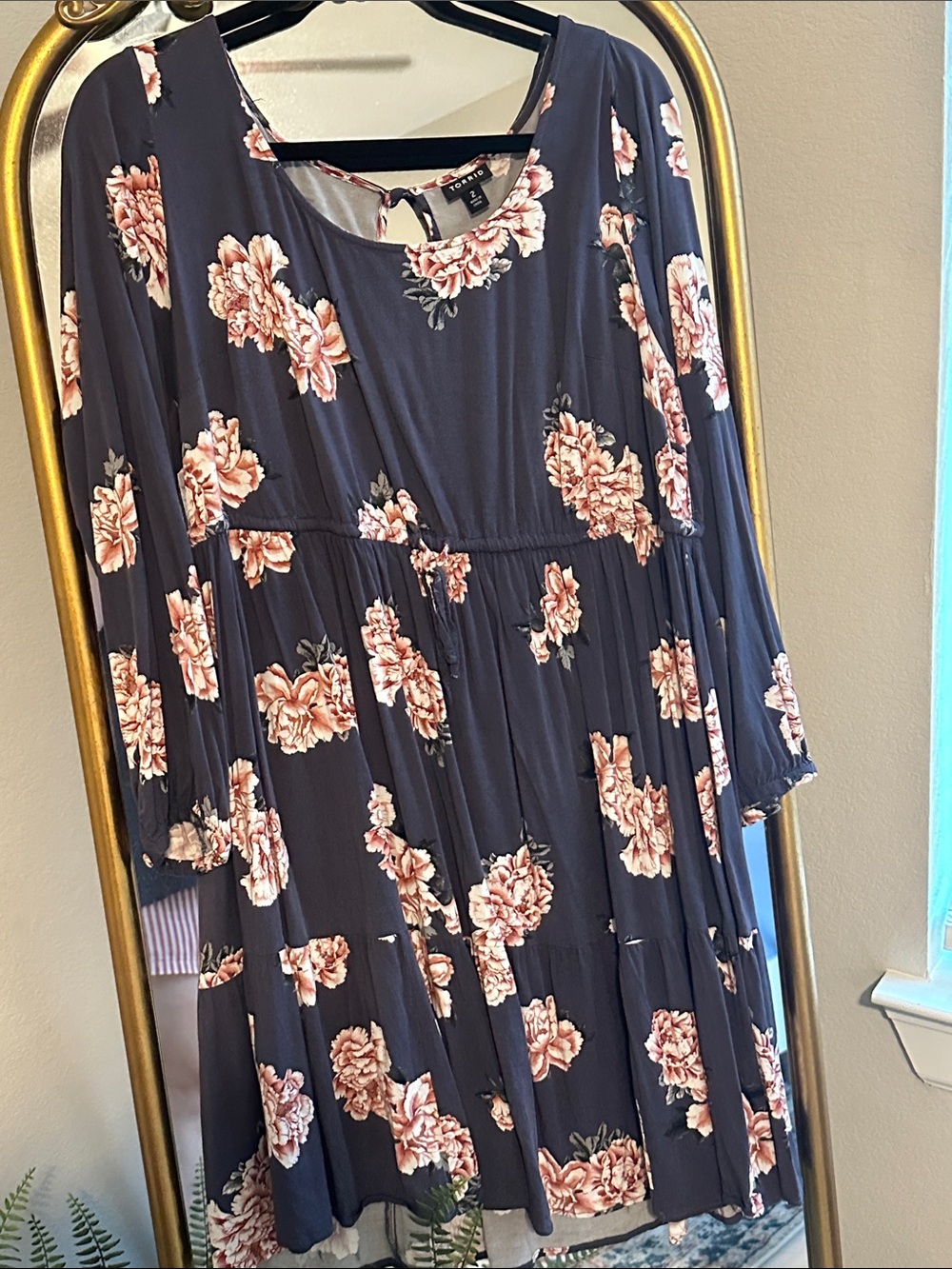torrid Navy Floral Tiered Midi Dress with Pink Blooms